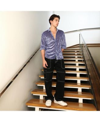 Men's Cornflower Blue Solid Velvet Shirt