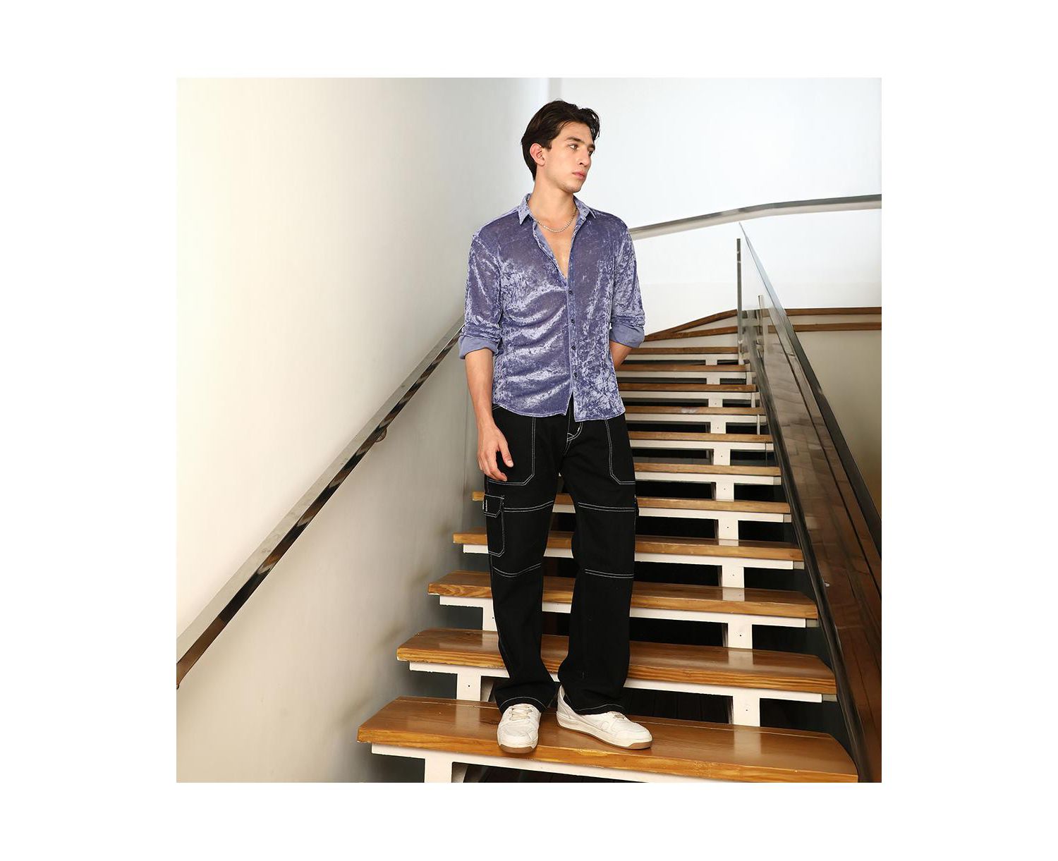 Men's Cornflower Blue Solid Velvet Shirt