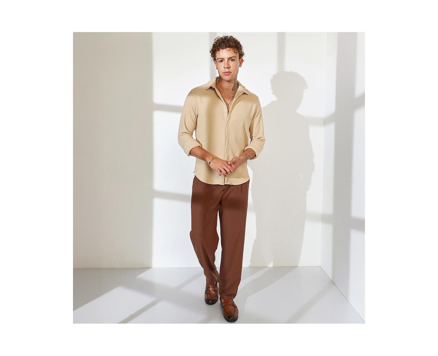 Men's Butter Yellow Stripe-Creased Shirt