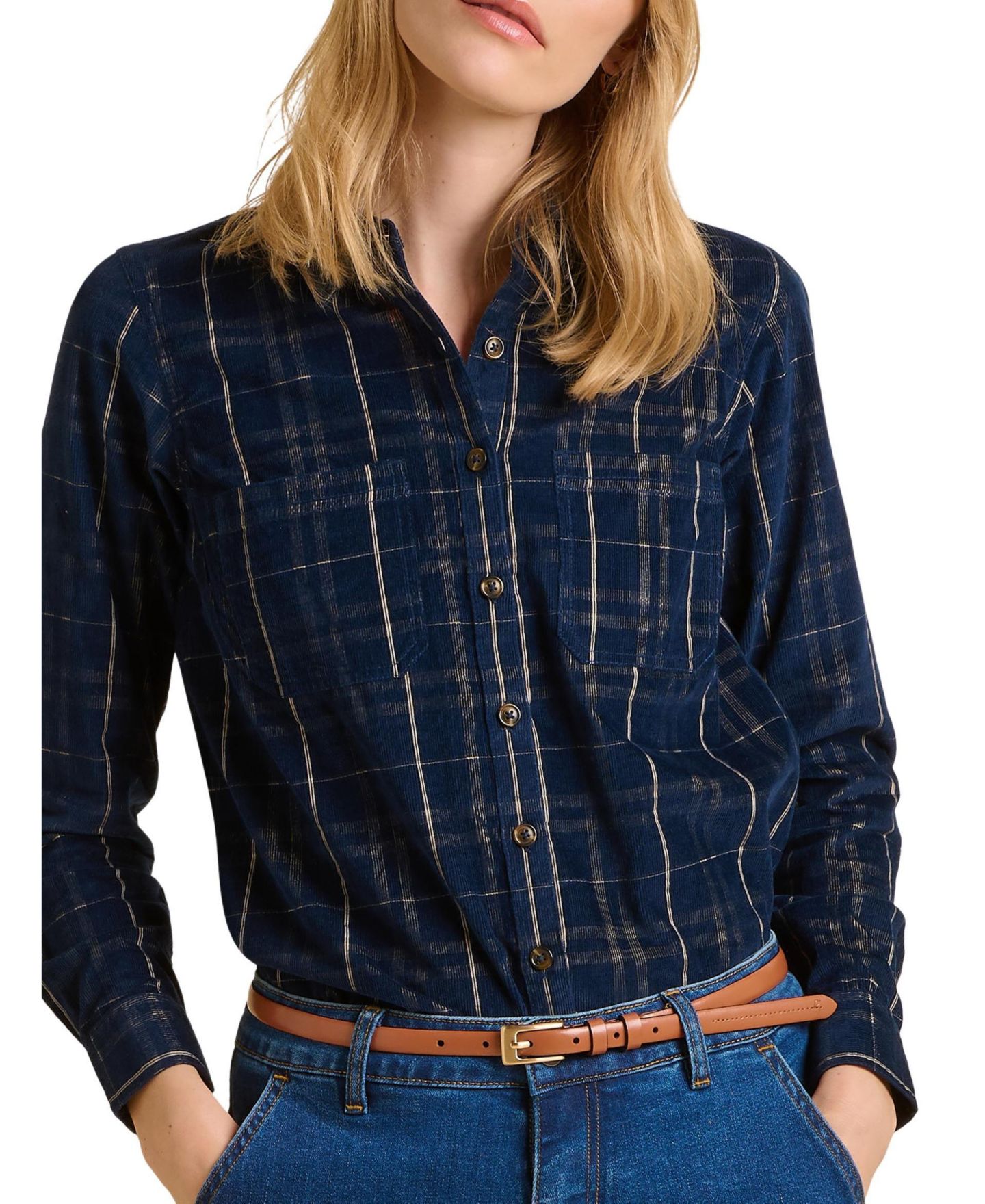 Женская рубашка Brakeburn Frances Long Sleeve Checked, цвет: Синий — фото 6