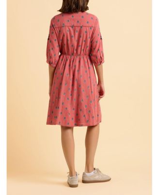 Women's Rolling 3/4 Sleeve Round Neck Midi Dress