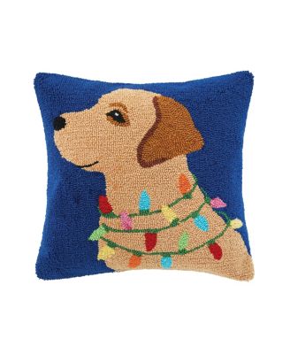 Golden Lab Dog w/ Christmas Lights Hooked Accent Throw Pillow 18" x 18"