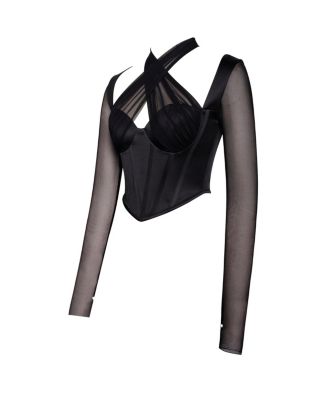 Women's Nataly Black Mesh Satin Corset Top
