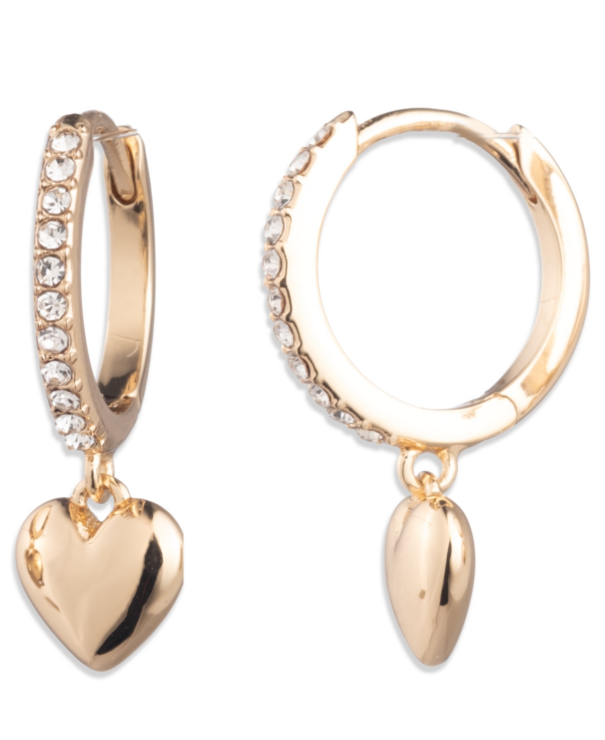Ralph Lauren Glass Stone Puffy Heart Huggie Earrings In Gold