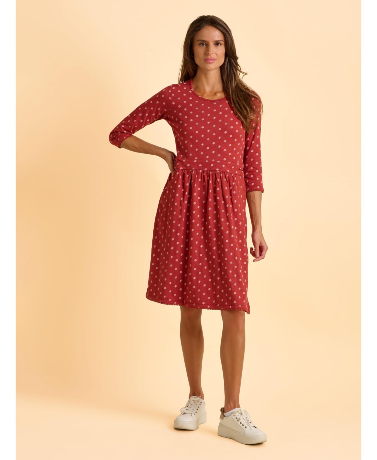 Brakeburn Women's Freya 3/4 Sleeve Embroidered Midi Dress