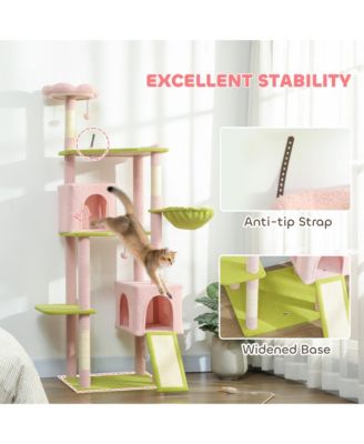 74" Flower Cat Tree, Large Cat Tower with Scratching Post & Board