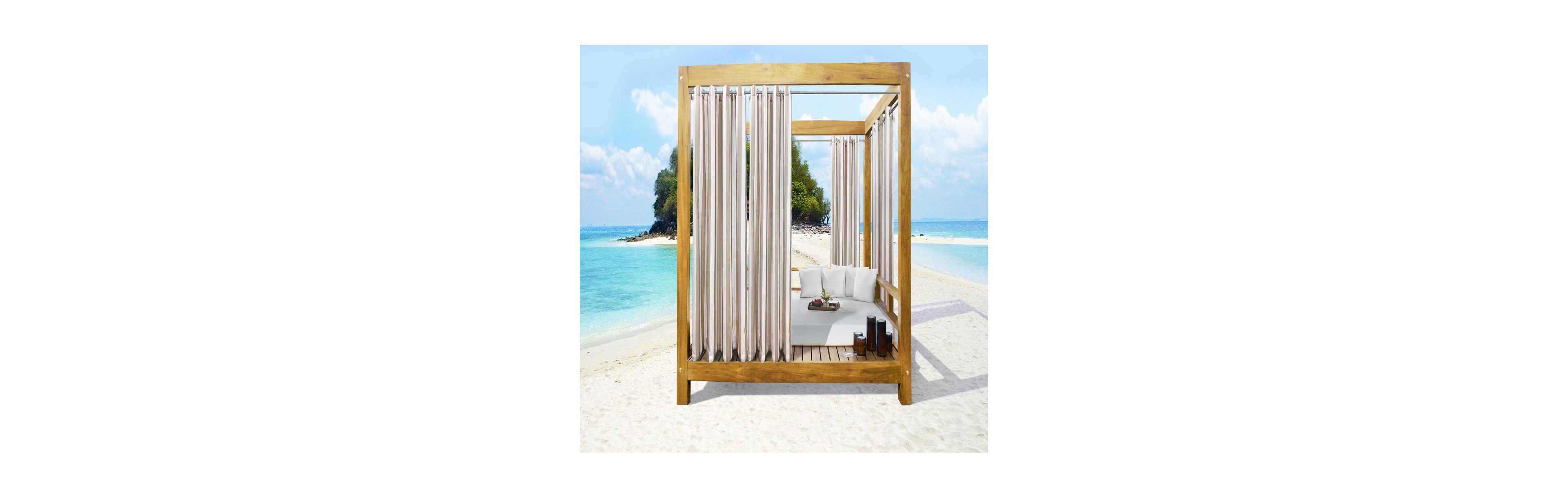 Commonwealth Seascapes Stripes Light Filtering Satiny Look Provide Privacy Grommet Outdoor Panel Pair Each 50" x 84" Linen