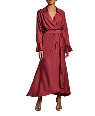 Women's Long Sleeve Wrap Dress With Belt