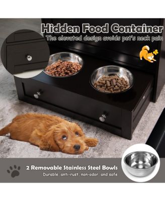 Pet Feeding Station Furniture w/ Double Pull Out Dog Bowl Food Cabinet