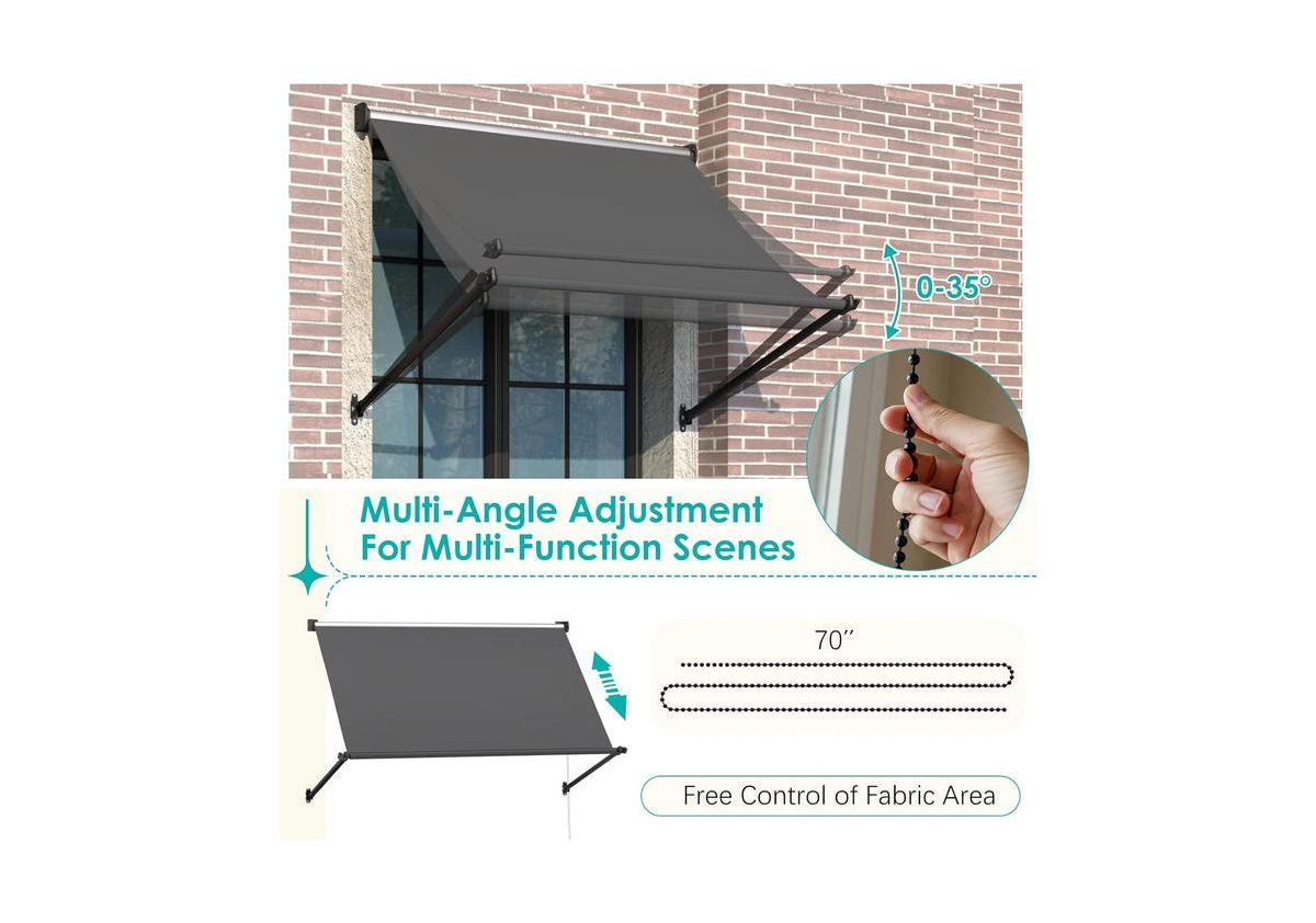 Aecojoy Retractable Awning, 65"x80" Manual Outdoor Awnings for Door Entrance, Sun Shade Canopy