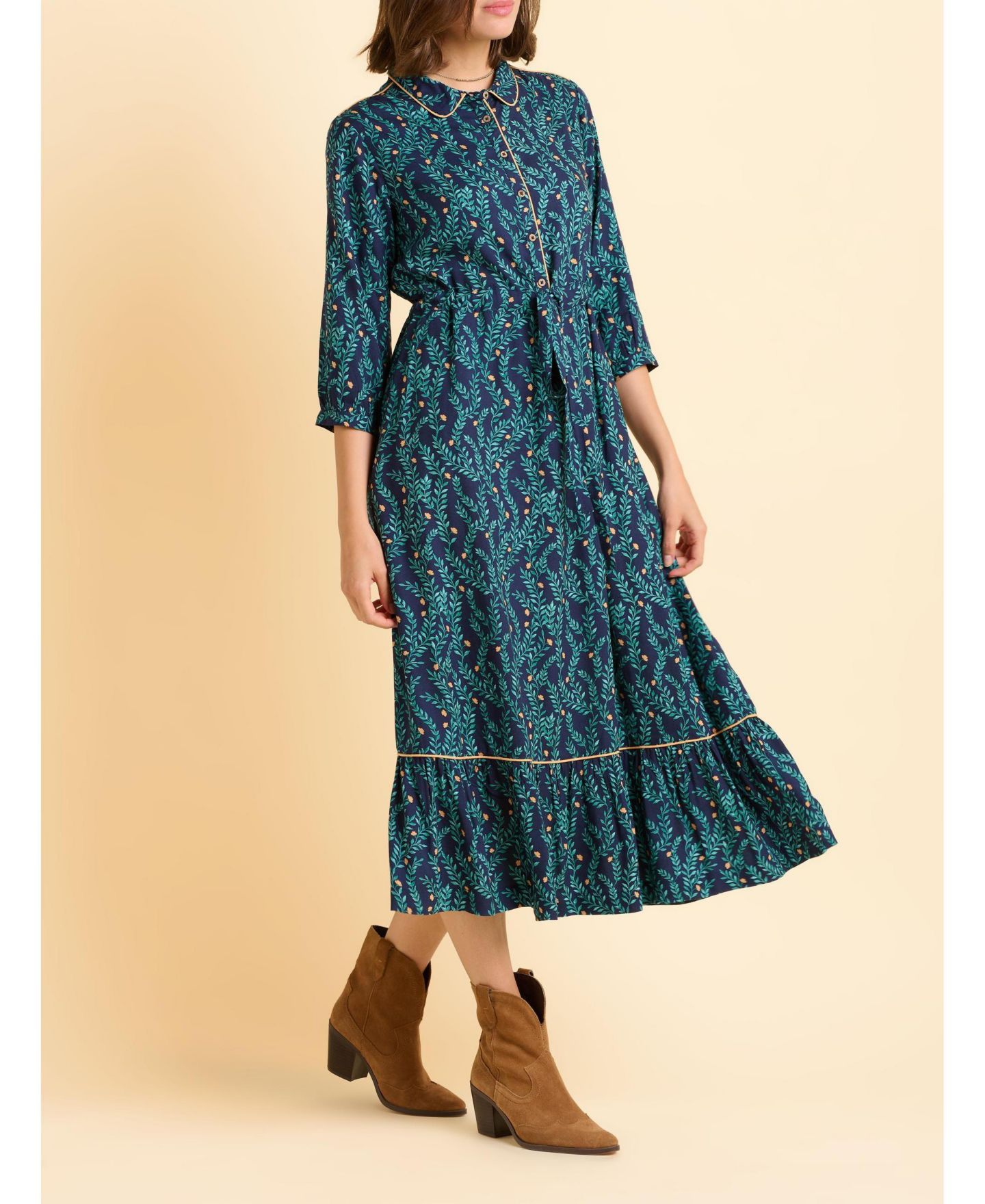 Женское платье Brakeburn Skye 3/4 Sleeve Shirt Midi, цвет: Зелёный — фото 7