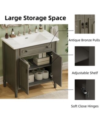 31" Vintage Bathroom Vanity with Sink, Soft-Close Doors, Curved Profile & Adjustable Shelf