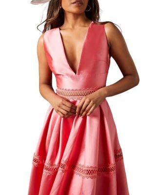 Women's Twill Midi Dress With Lace Trims