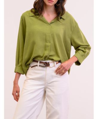 Women's Linen Blend Relaxed Blouse