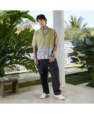 Men's Pistachio Green Faces-Ombre Oversized Shirt