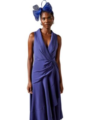 Women's Shawl Collar Ruffle Hem Midi Dress