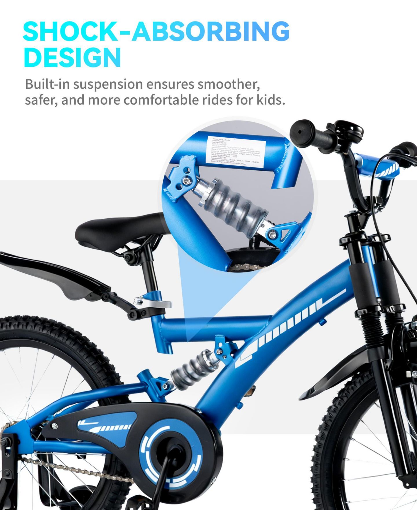Детская игрушка SUGIFT 18-Inch Kids' Bike with Training Wheels, Adjustable Seat & Coaster Brake, Ages 4-9, цвет: Синий — фото 6