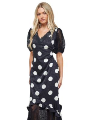 Women's Frill Detail Puff Sleeve Midi Dress