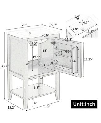 20" Bathroom Vanity with Sink, Bathroom Cabinet with Soft Closing Door, Storage Rack and Open Shelf, White