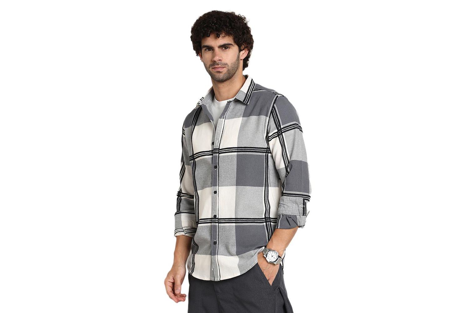 Men's Coin Grey Overlap Buffalo Shirt