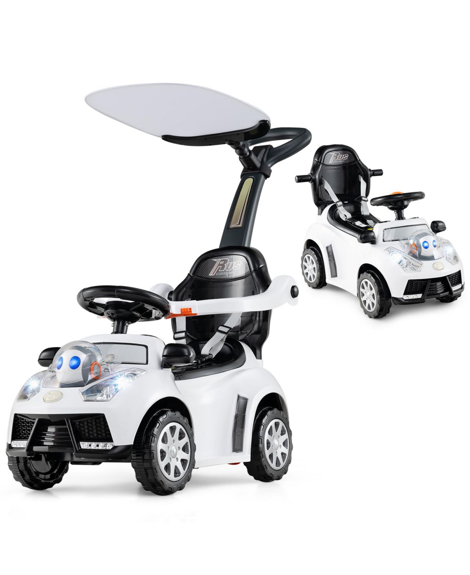 3-in-1 Sliding Walker w/ Adjustable Canopy Horn Music & Light for Boys & Girls
