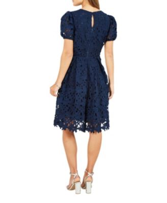 Women's Lace Skater Dress With Puff Sleeves