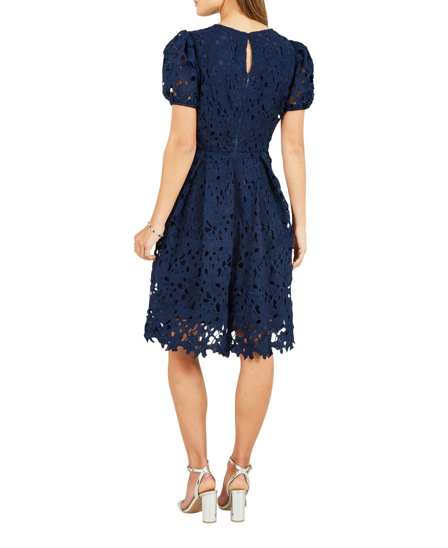 Women's Lace Puff Sleeve Skater Dress
