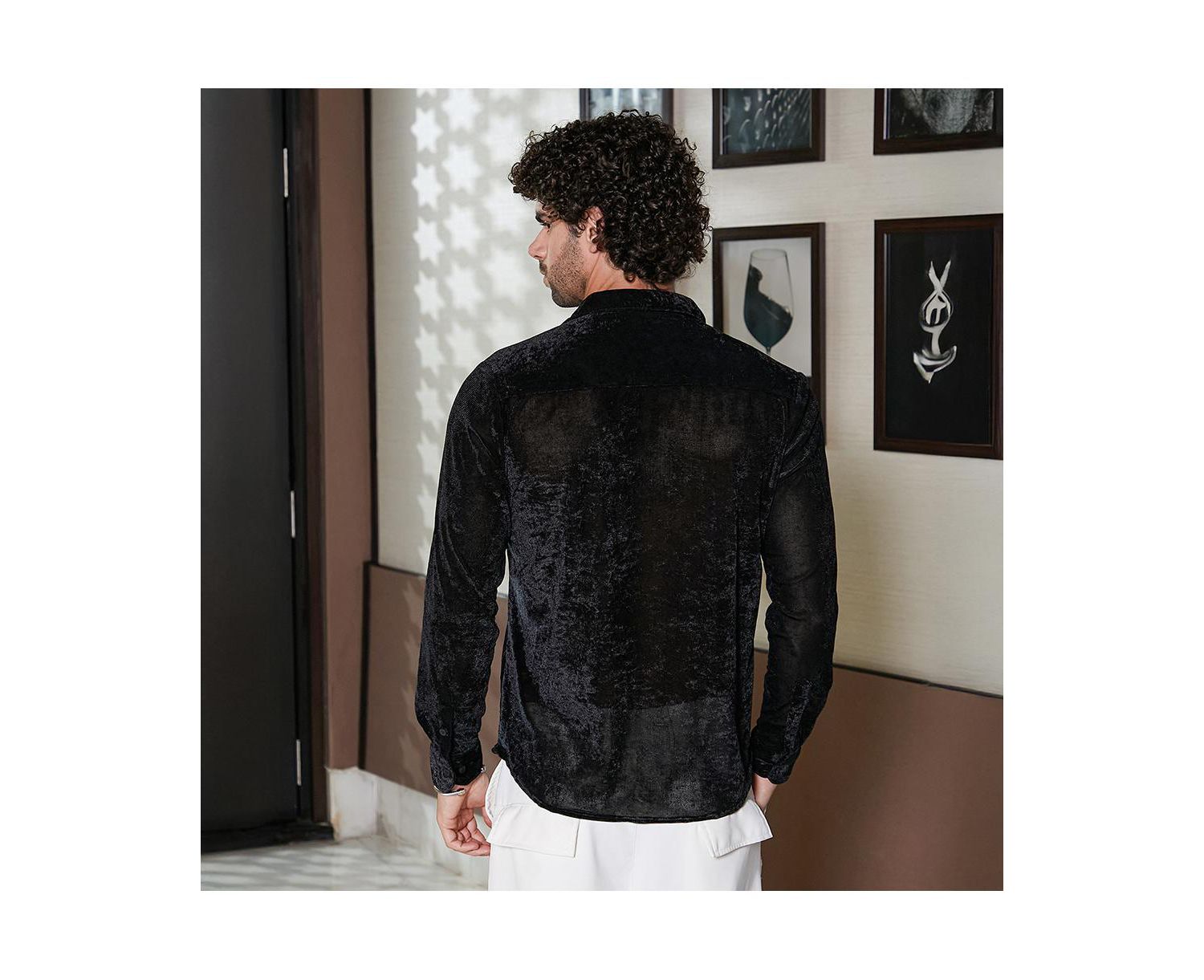 Men's Onyx Black Solid Velvet Shirt