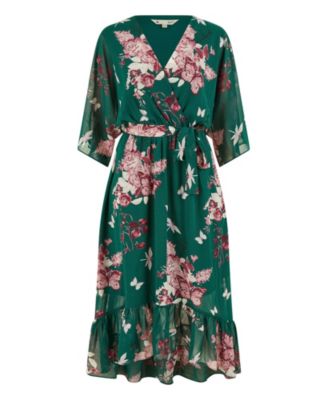 Women's Floral Kimono Dipped Hem Dress