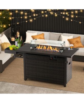 52 Inches Outdoor Wicker Gas Fire Pit Propane Fire Table with Cover
