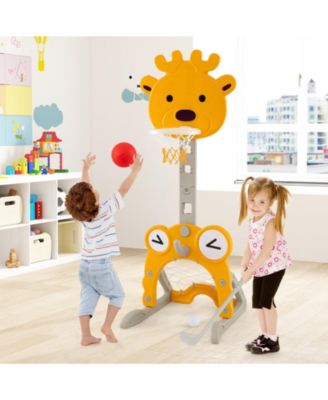 4-in-1 Toddler Height Adjustable Basketball Hoop with Ring Toss for 3+ Kids