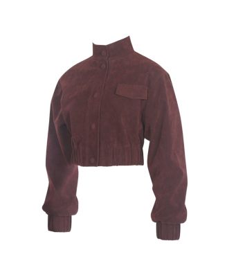 Women Farryn Mahogany Faux Suede Cropped Bomber Jacket