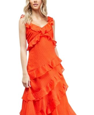 Women's Dobby Ruffle V-Neck Tiered Midi Dress
