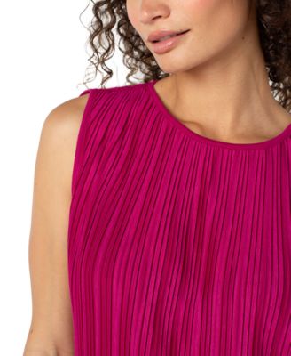 Women's Crewneck Sleeveless Pleated Knit Top