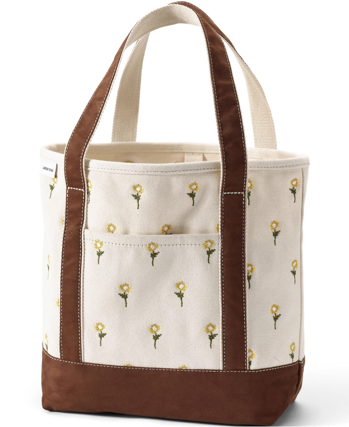 Lands' End Medium Embroidered 5 Pocket Open Top Canvas Tote Bag