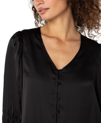 Women's Long-Sleeves Pleated Detail Woven Top