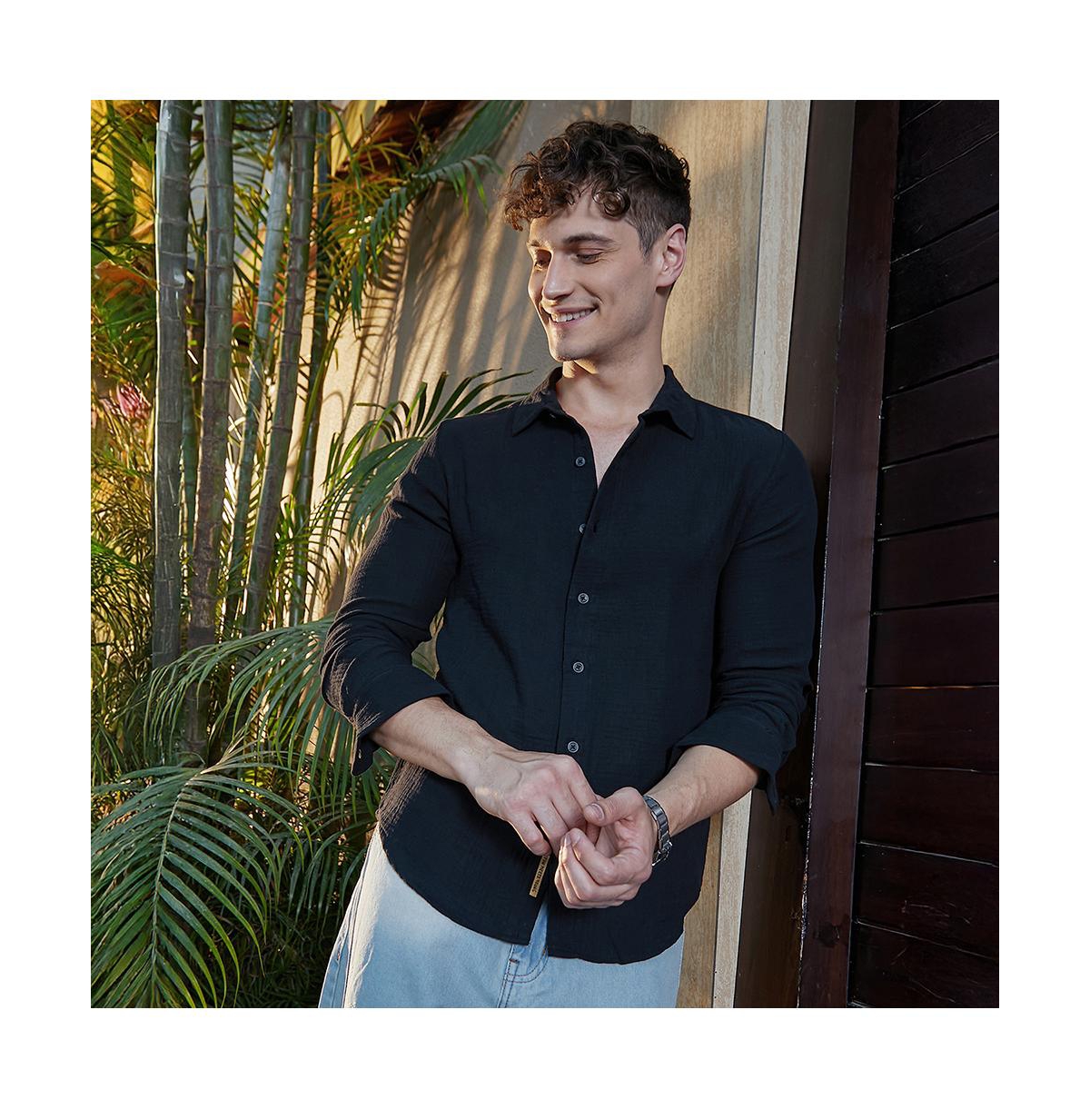 Campus Sutra Men's Midnight Black Breezy-Weave Shirt