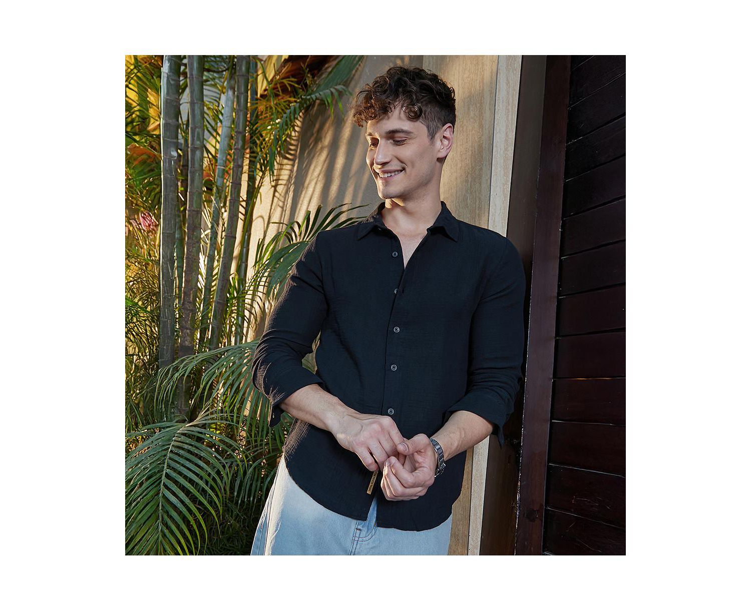 Men's Midnight Black Breezy-Weave Shirt