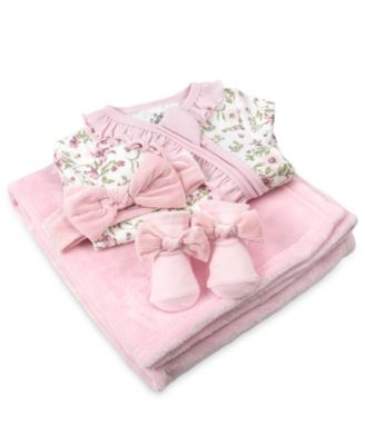 Baby Girls Coverall, Blanket, Socks and Headband, 4-Piece Set