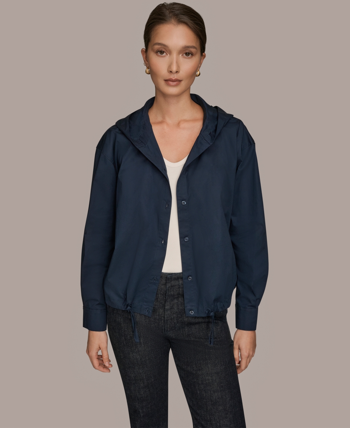 Donna Karan Weekend Women's Long-sleeve Hooded Jacket In Blue