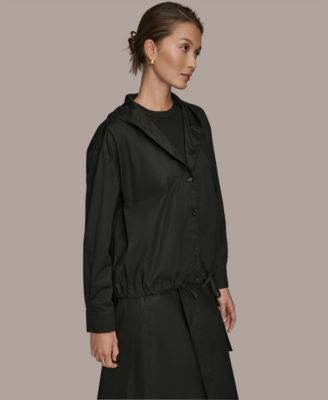 Donna Karan Weekend Women's Stretch Poplin Front Button Hooded