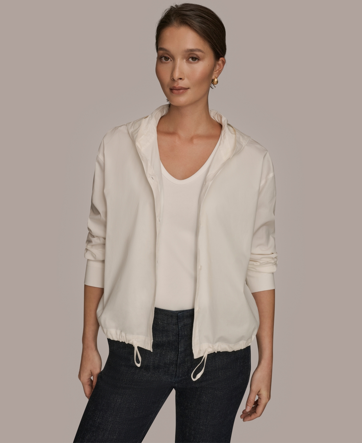 Donna Karan Weekend Women's Long-sleeve Hooded Jacket In White