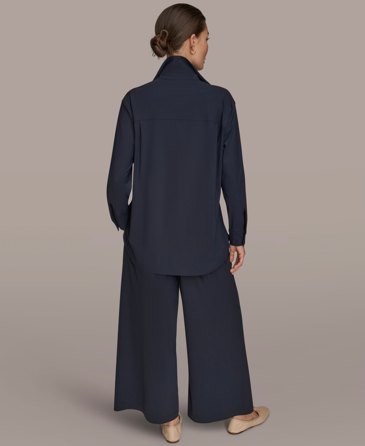 Donna Karan Weekend Women's Tricot Knit Long Sleeve Button-Down Shirt