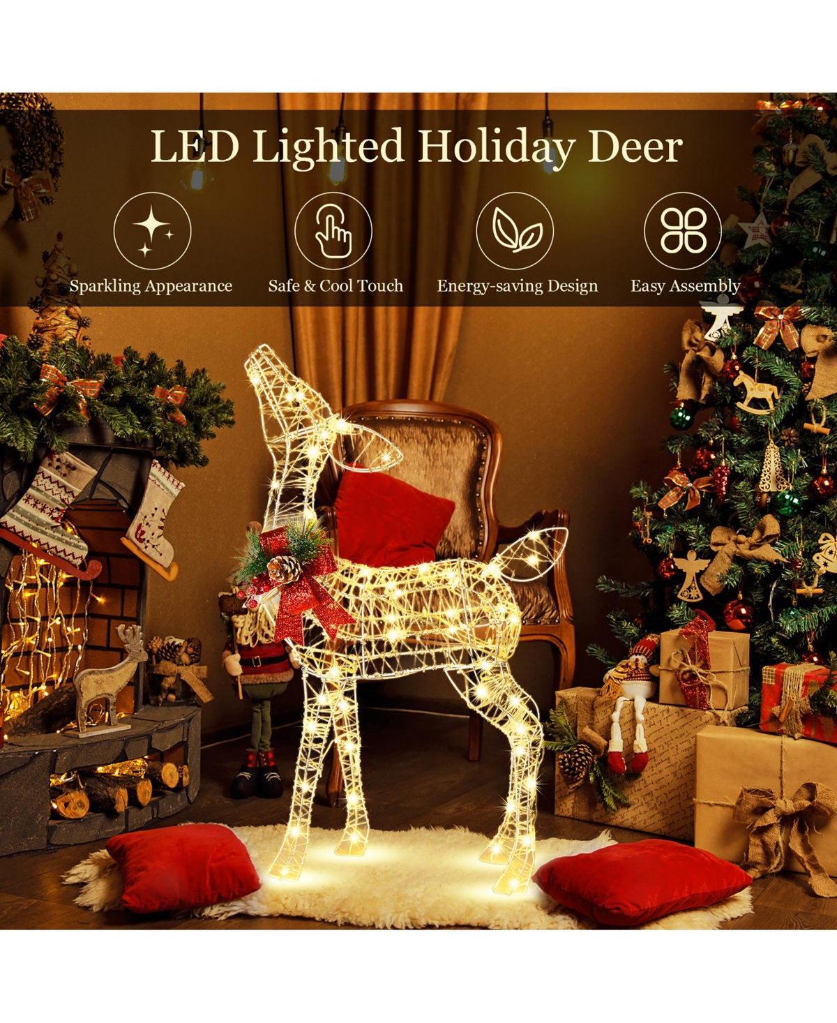 Lighted Christmas Reindeer w/ 50 Led Lights Outdoor Yard Christmas Decorations