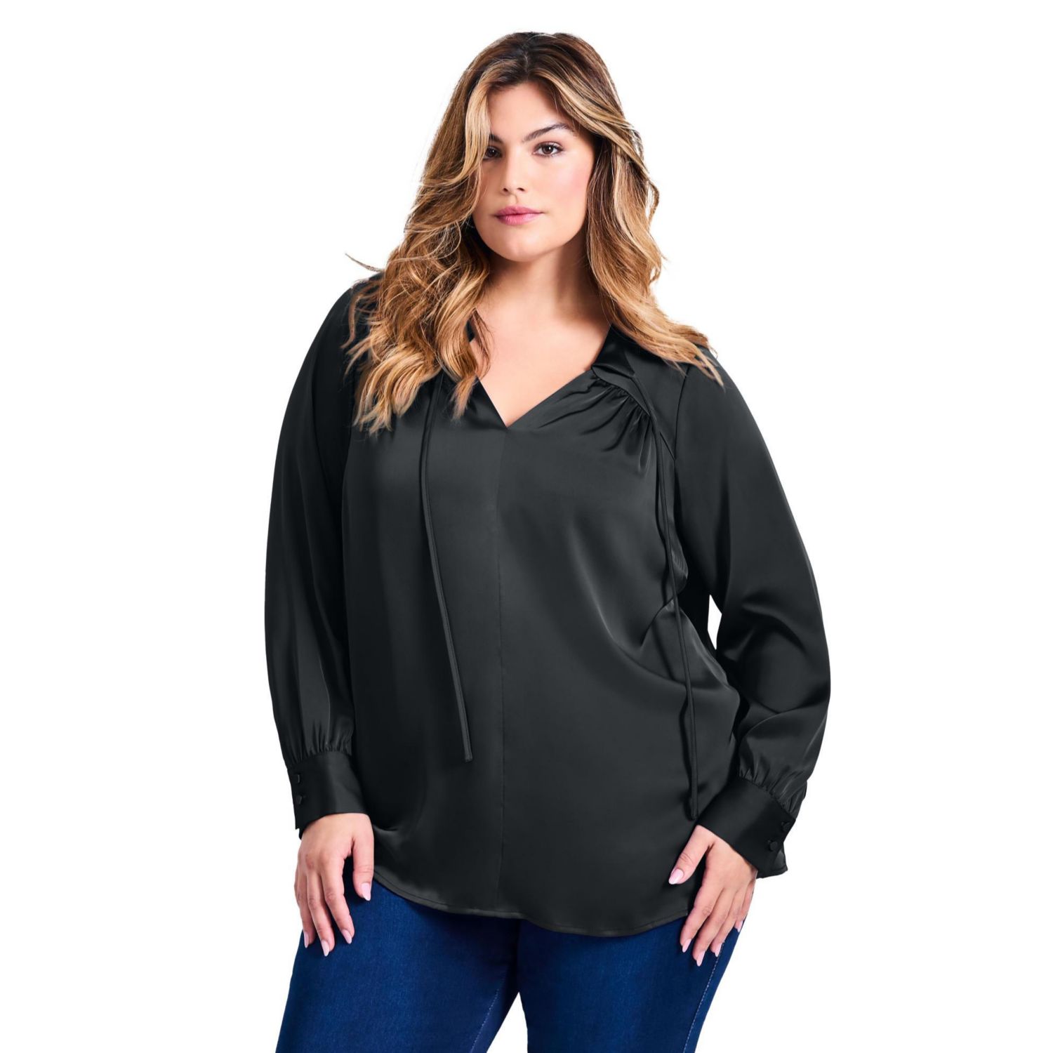 Women's Plus Size Marlene Tie Front Satin Blouse