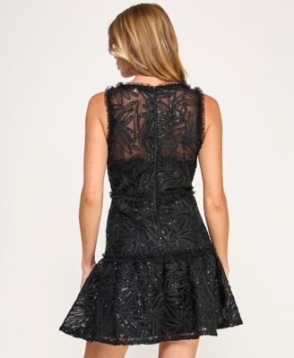 Juniors' Corded Sequin Ruffle Dress