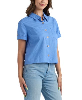 Juniors' Short-Sleeve Button-Up Shirt