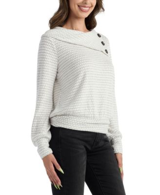Juniors' Mohair Split Neck Long-Sleeve Top