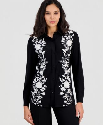 Anne Klein - Women's Floral Long-Sleeve Button-Down Shirt