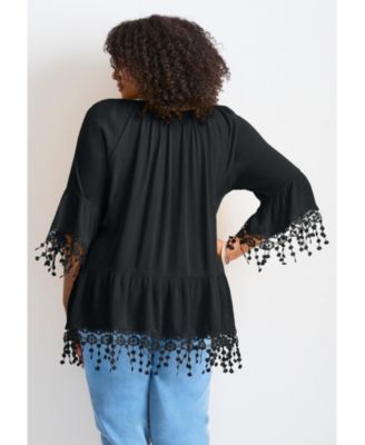 Women's Crochet Fringe Trim Tunic